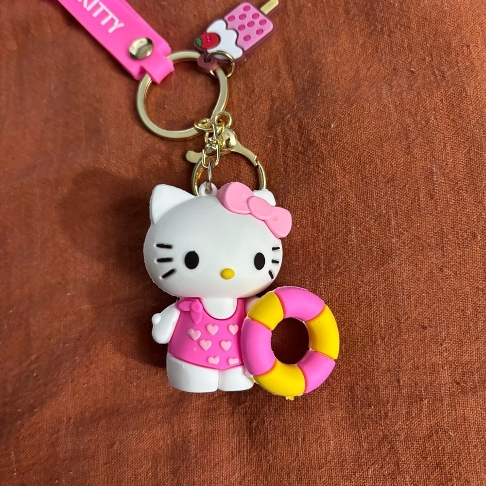 NWT Hello Kitty Keychain Kawaii | Pink Yellow and White Bagclip w/ Lolipop Charm - Picture 3 of 3